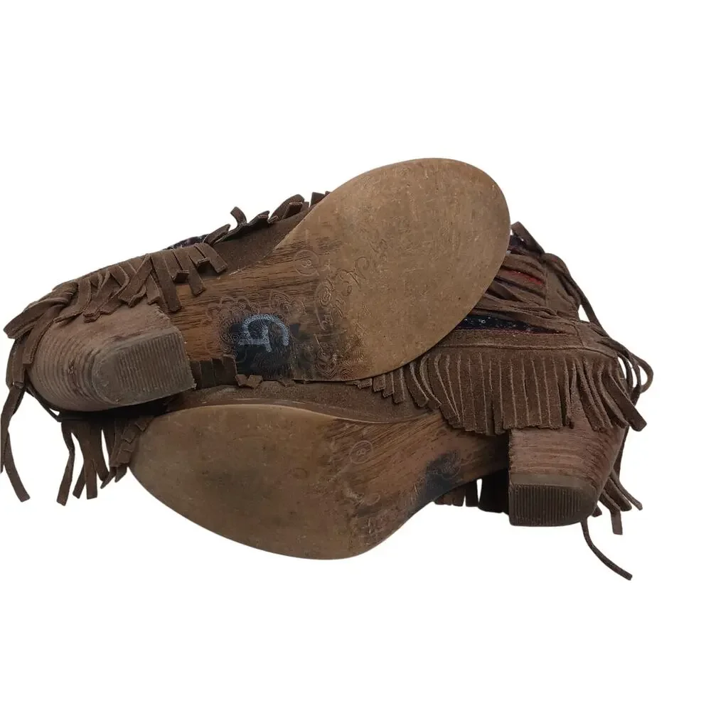 Naughty Monkey Tallyho Fringed Leather  Booties Size 8